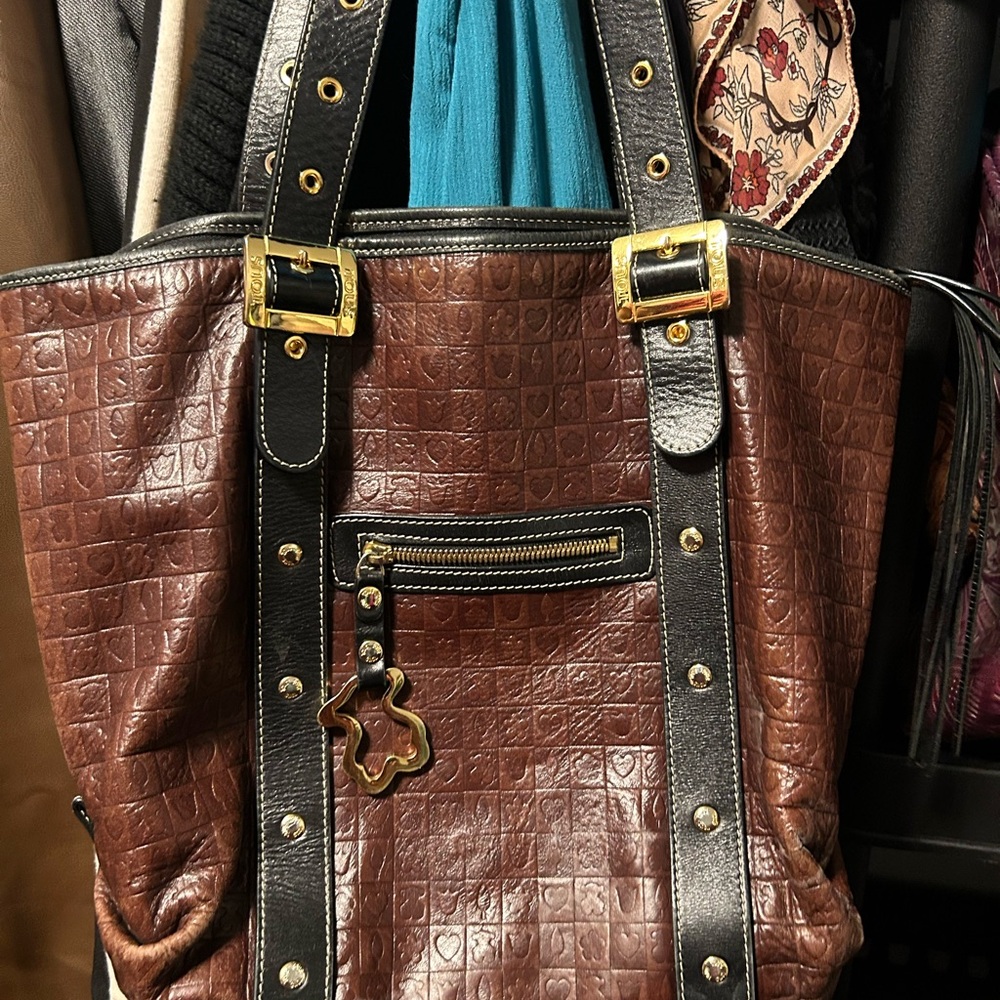 Tous Brown and Black Croc-Embossed Leather Tote - Picture 8 of 8